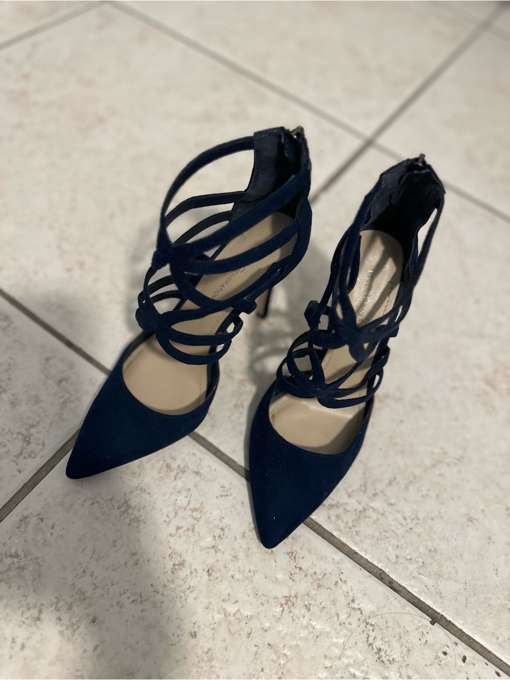 BCBGeneration Navy Strappy Pointed-Toe Heels